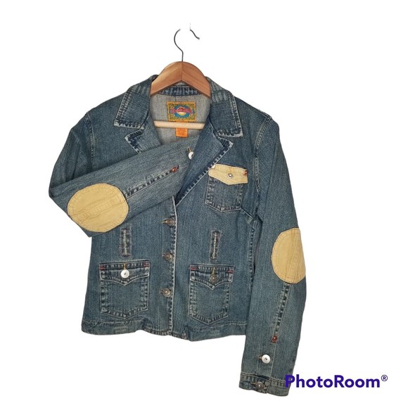 Zana Di Jackets & Blazers - ZD Jeans Womens XL Denim Jean Jacket Corduroy Brown Elbows Y2K Distressed